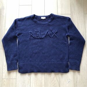 Cupio Relax Embroidered Side Slit Sweater in Blue Size L